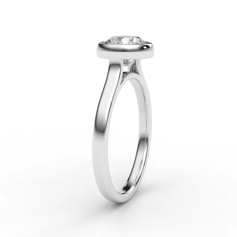 Lab Grown Diamond 1.3 Carat Solitaire Bezel Set / 14K 18K or Platinum Appraisal Certificate Included