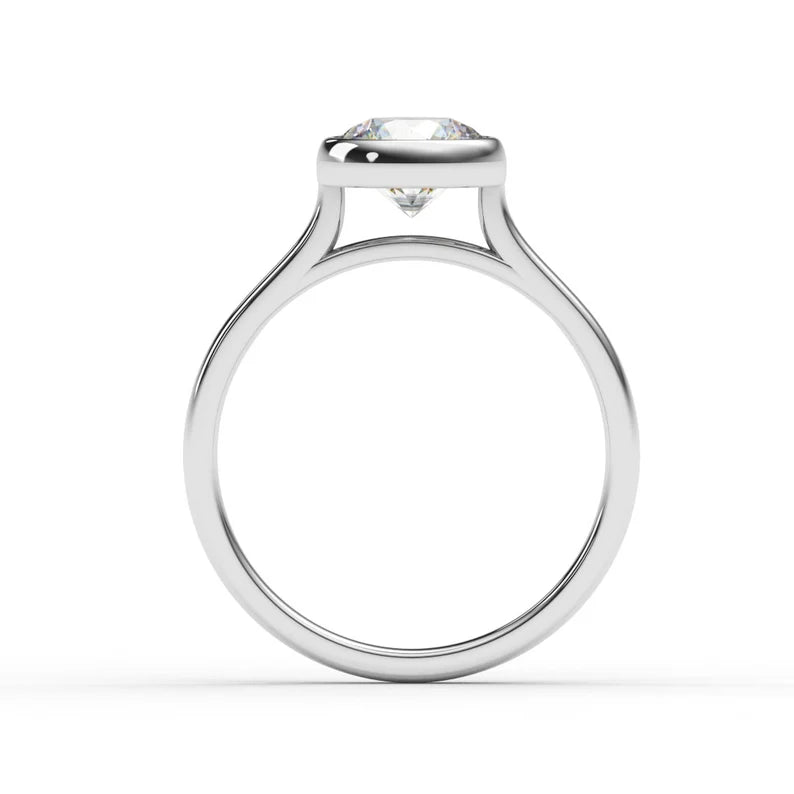 Lab Grown Diamond 1.3 Carat Solitaire Bezel Set / 14K 18K or Platinum Appraisal Certificate Included