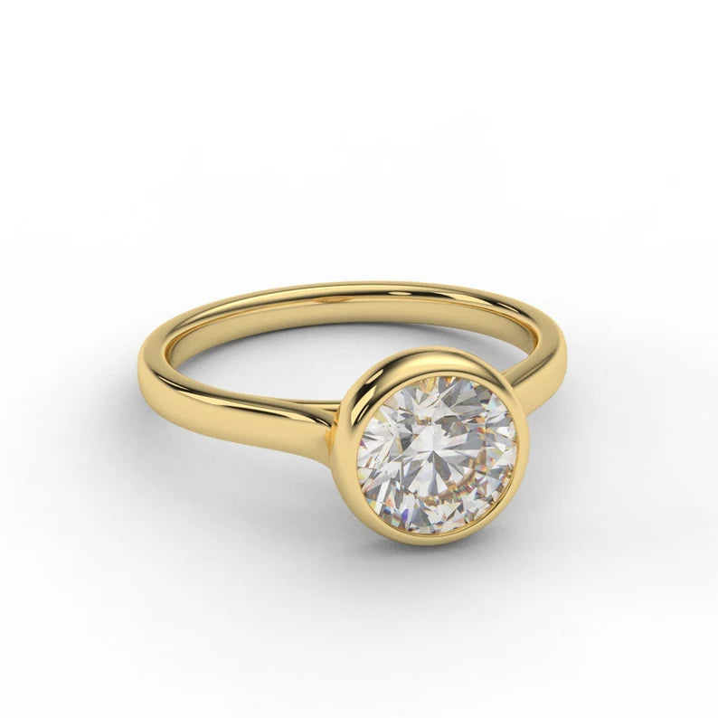 Lab Grown Diamond 1.3 Carat Solitaire Bezel Set / 14K 18K or Platinum Appraisal Certificate Included