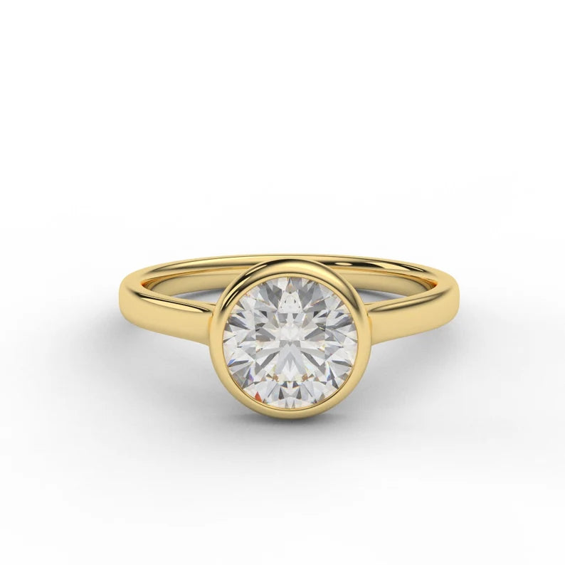 Lab Grown Diamond 1.3 Carat Solitaire Bezel Set / 14K 18K or Platinum Appraisal Certificate Included