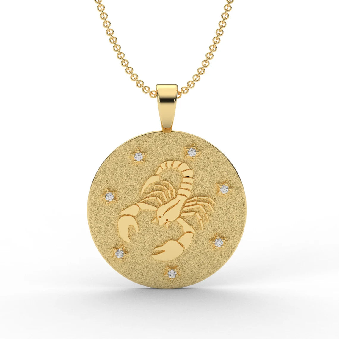 SCORPIO Zodiac Coin Necklace/ Scorpio Horoscope Medallion/ Unique 2-sided Scorpio Constellation Disk Necklace with Diamond Stars/ 14K - 18K