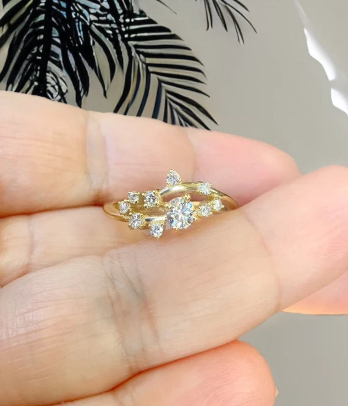 Scattered Diamond Ring/ Mix Size Diamond Cluster Ring/ Nature Inspired Floral Twig Ring/ Diamond Burst Ring/ Mother's Day Jewelry 14K or 18K