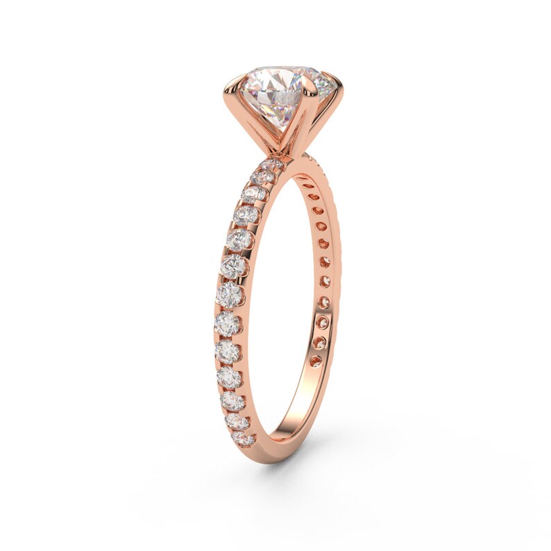 1 Carat round Lab Grown Diamond Solitaire Engagement Ring, 3/4way side Diamonds, Band width / Appraisal Certificate