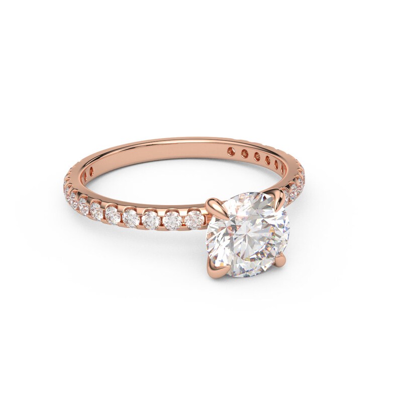1 Carat round Lab Grown Diamond Solitaire Engagement Ring, 3/4way side Diamonds, Band width / Appraisal Certificate