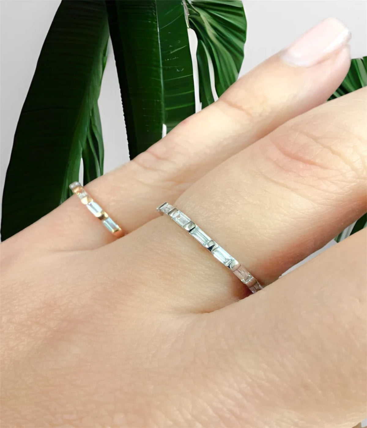 Baguette Bar Diamond Ring/ Natural Baguette Diamond Bar Set Full Eternity Wedding Band/ Minimalist Diamond Stack Ring w Appraisal 14K or 18K