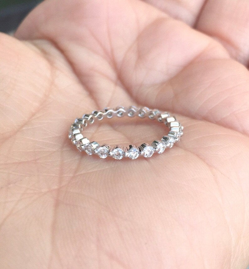 Lab Grown Diamond Floating Bubble Ring/ 1 Carat Diamond Wedding Band/ 2.3mm Full Eternity Ring/ One Prong Diamond Infinity/ Gold or Platinum