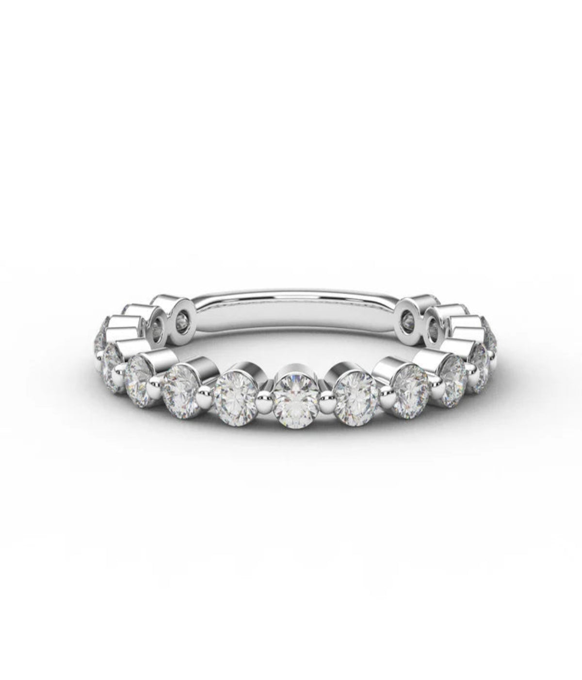 Natural Diamond Floating Bubble Ring/ 2mm 3/4 Eternity Womens Diamond Wedding Band/ Shared Prong Diamond Stacking Band/ 10K 14K 18K Platinum