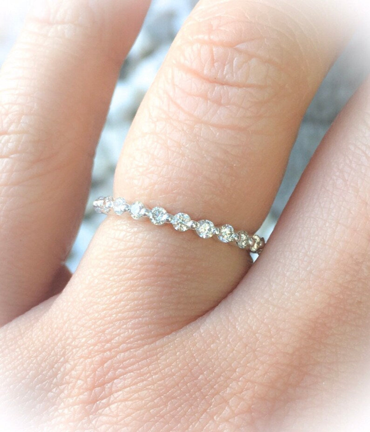 Lab Grown Diamond Floating Bubble Ring/ 1 Carat Diamond Wedding Band/ 2.3mm Full Eternity Ring/ One Prong Diamond Infinity/ Gold or Platinum