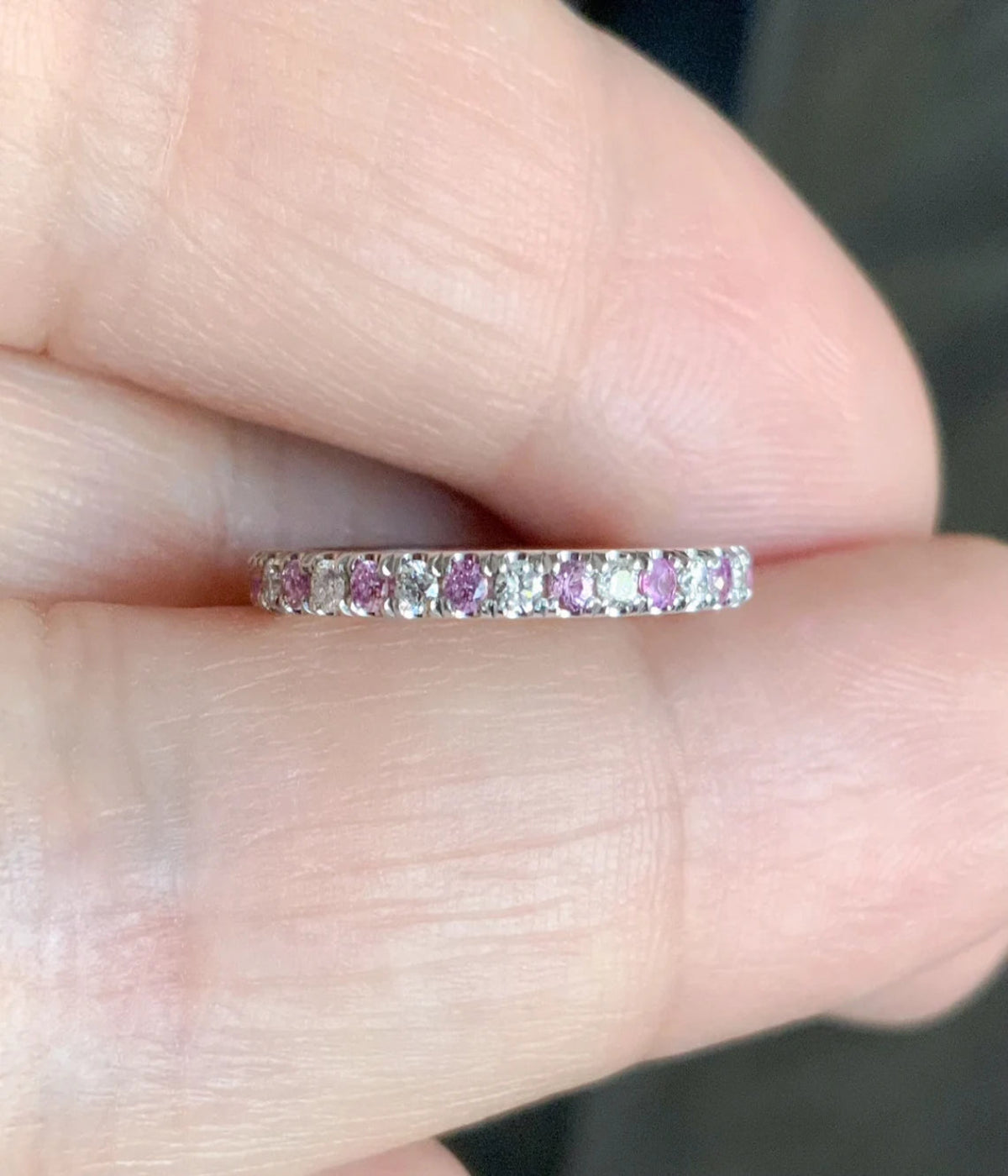 14K/18K/Platinum Pink Sapphire & Diamond Micro Pave Eternity Band