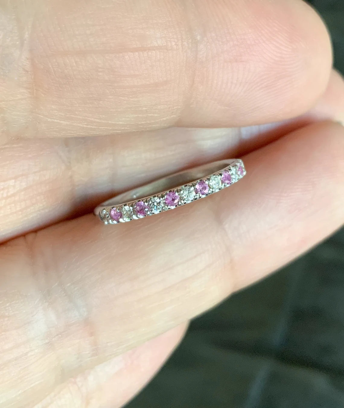 14K/18K/Platinum Pink Sapphire & Diamond Micro Pave Eternity Band