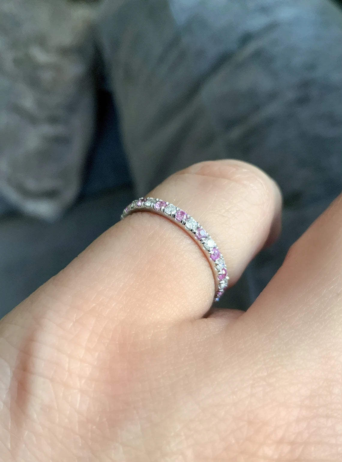 14K/18K/Platinum Pink Sapphire & Diamond Micro Pave Eternity Band