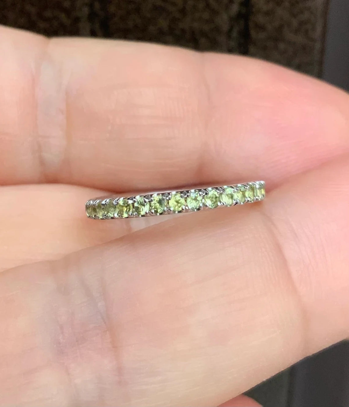 Peridot Band/ Eternity Pave Stack Ring/ 2mm Peridot Wedding Anniversary Band/ Gold r Platinum Push Present/ Maternity August Birthstone Ring