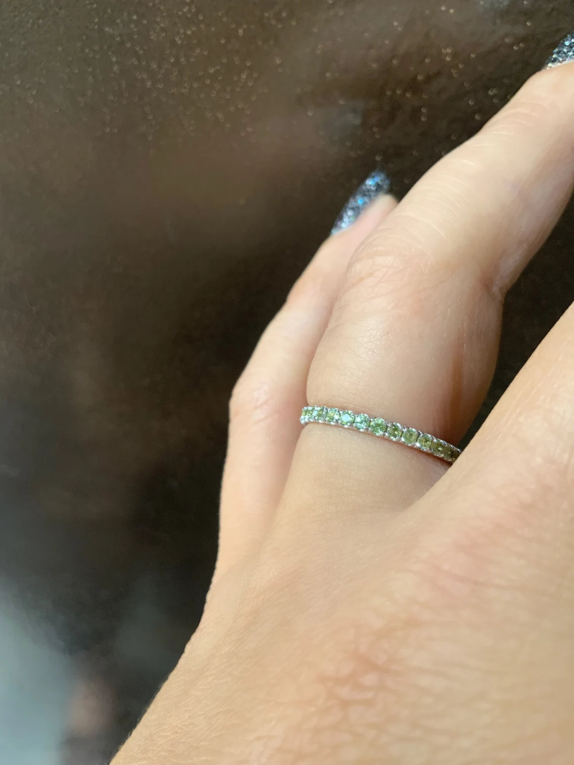 Peridot Band/ Eternity Pave Stack Ring/ 2mm Peridot Wedding Anniversary Band/ Gold r Platinum Push Present/ Maternity August Birthstone Ring