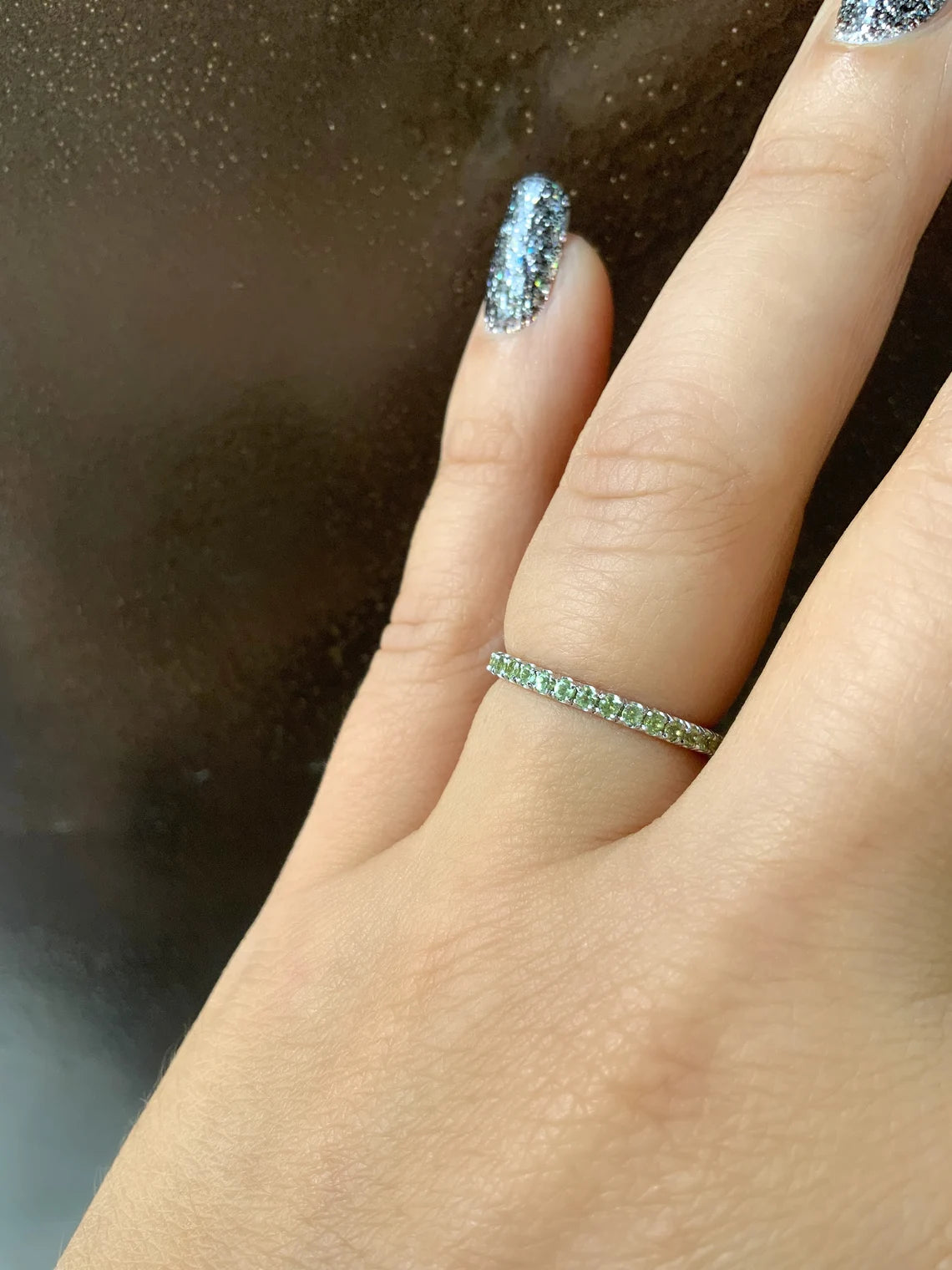 Peridot Band/ Eternity Pave Stack Ring/ 2mm Peridot Wedding Anniversary Band/ Gold r Platinum Push Present/ Maternity August Birthstone Ring