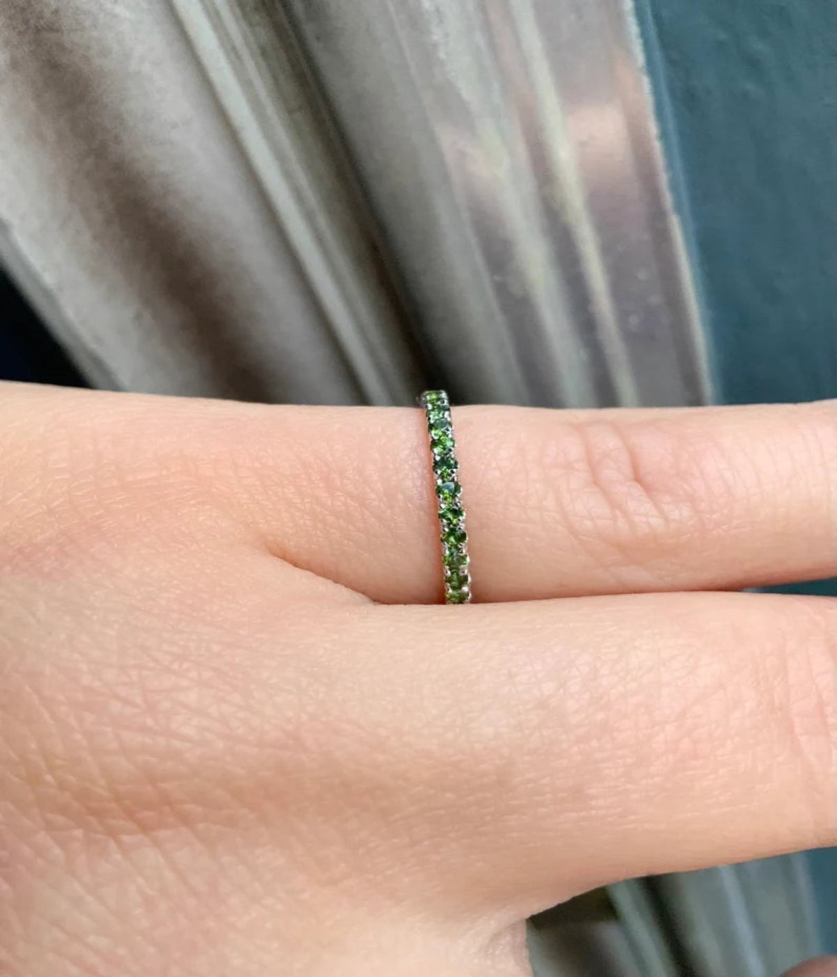 Green Tourmaline Pave Band/ 1.8mm Half Eternity Stacking Ring/ Tourmaline Wedding Band/ October Birthstone Ring/ Push Present Custom Jewelry