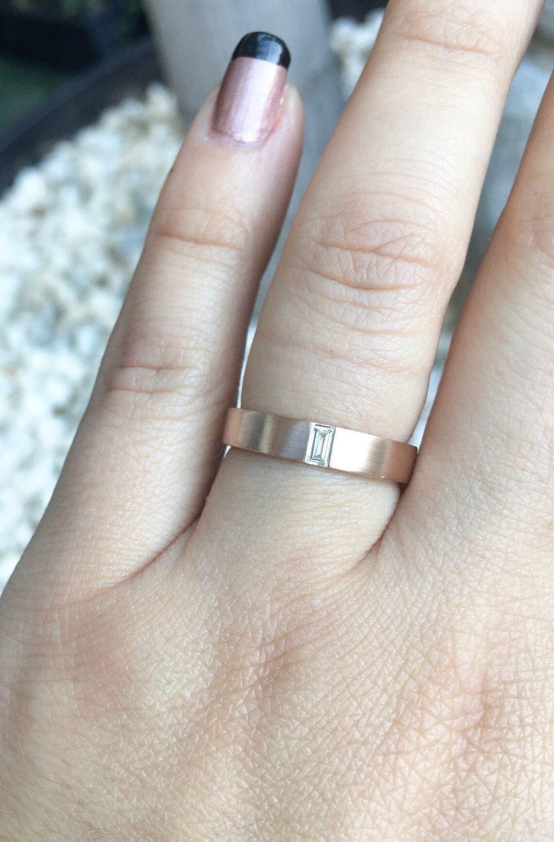Baguette Diamond Men's Wedding Band - Matte Finish with Polished Beveled Edges, 10K 14K 18K Platinum